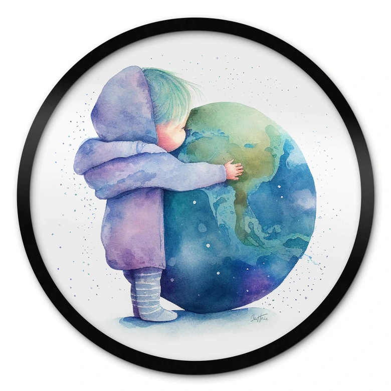 Poster Heine - Kind umarmt Erde - Astro Cruise - Rund 