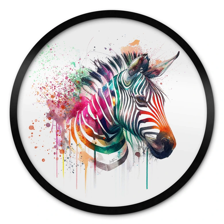 Poster Heine - Rainbow Zebra rond 