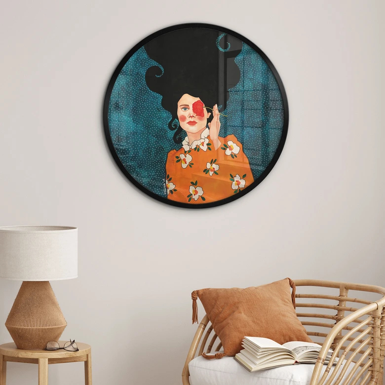 Poster Geheimnisvolle Frau mit Rose - Hülya - Rund 