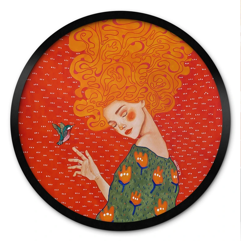 Póster colibrí y mujer en luz roja - Hülya - Redondo 