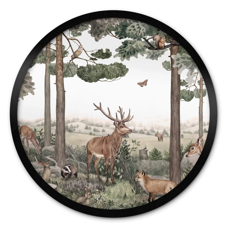 Poster Kikki Belle - Heimische Tiere im Wald - Rund 