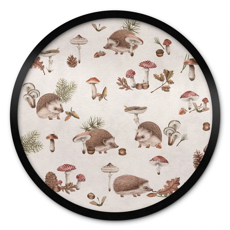 Póster Erizos simpáticos en el bosque otoñal - Kikki Belle - Redondo 