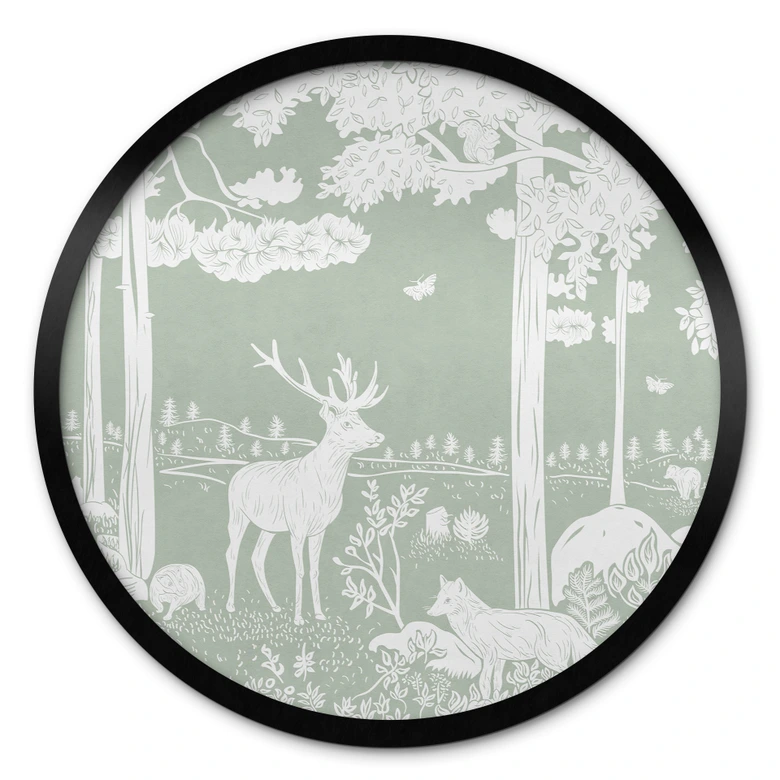 Poster Waldidylle in Grün - Oase für Wildtiere - Kikki Belle - Rund 