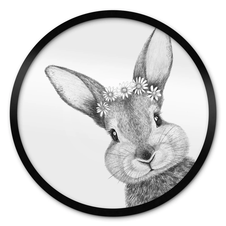 Póster Lindo conejito con flores de manzanilla - Korenkova - Redondo 