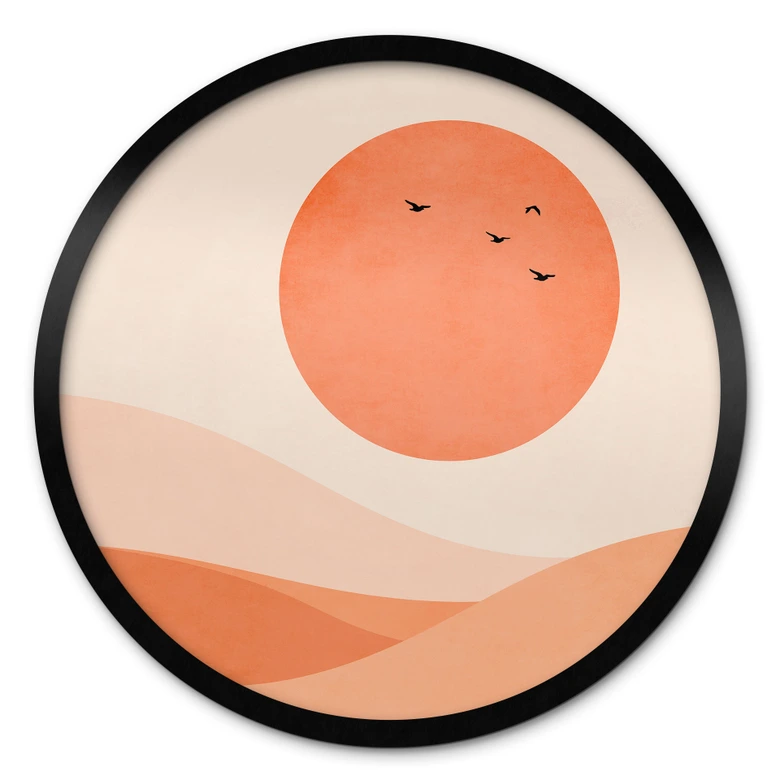 Poster Harmonische Landschaft orange - Kubistika - Rund 