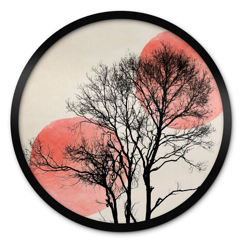 Poster Kubistika - Sonne und Mond hinter dem Baum - Rund 