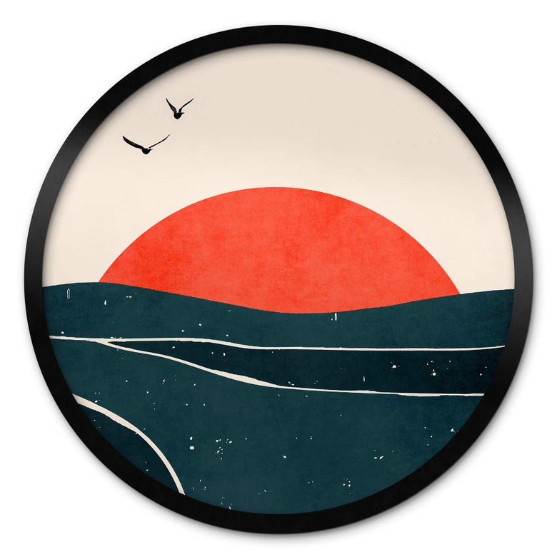 Poster Sonnenuntergang am Meer mit Tauben - Kubistika - Rund 