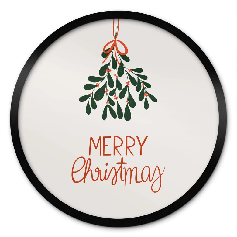 Poster Merry Christmas mit Mistelzweig - Menina Lisboa - Rund 