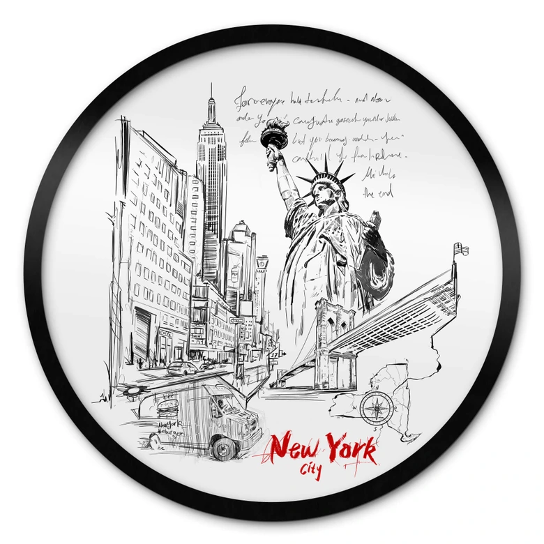 Poster New York - Freiheitsstatue - Schwarz-Weiß - Rund - Love your City 