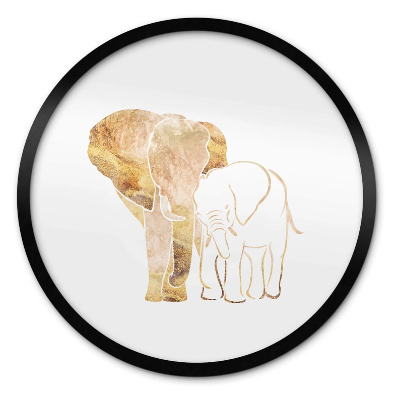 Plakat Manowski - Line Art - Złote słonie - Okrągły 