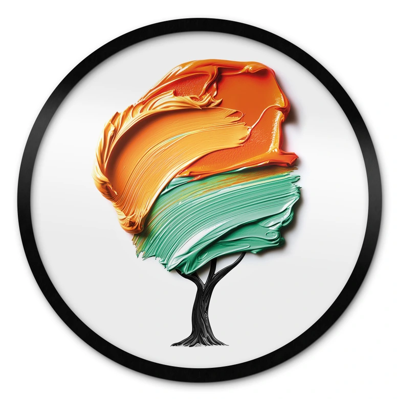 Poster Baum mit oranger und grüner 3D-Krone - Mielu - Rund 