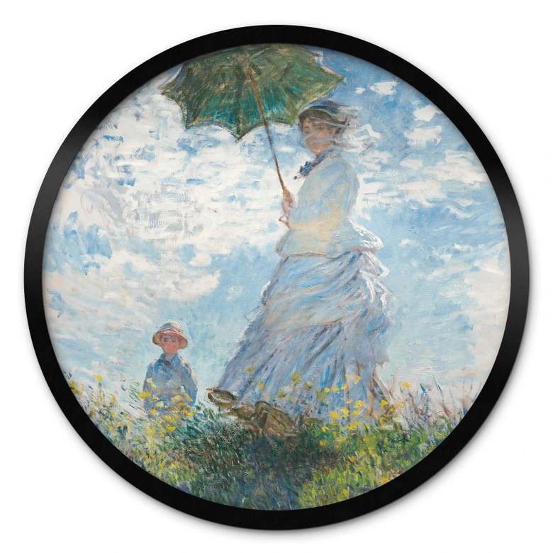 Poster Monet - Frau mit Sonnenschirm - Madame Monet und ihr Sohn - Rund 