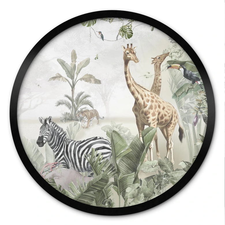 Poster Dschungeltiere auf großer Safari - Ms Tiff - Rund 