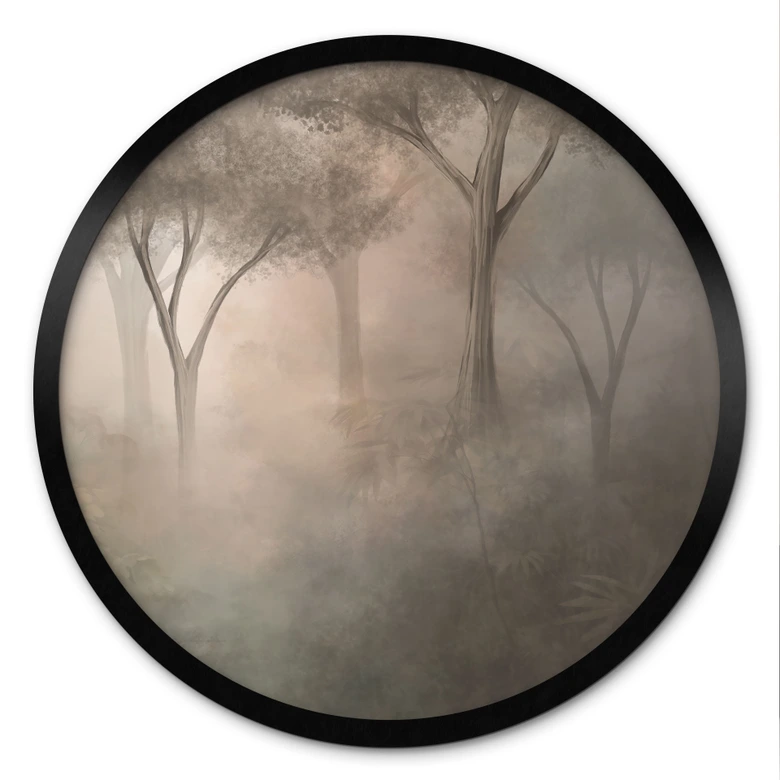 Poster Waldmagie im Morgennebel Beige - Ms Tiff - Rund 