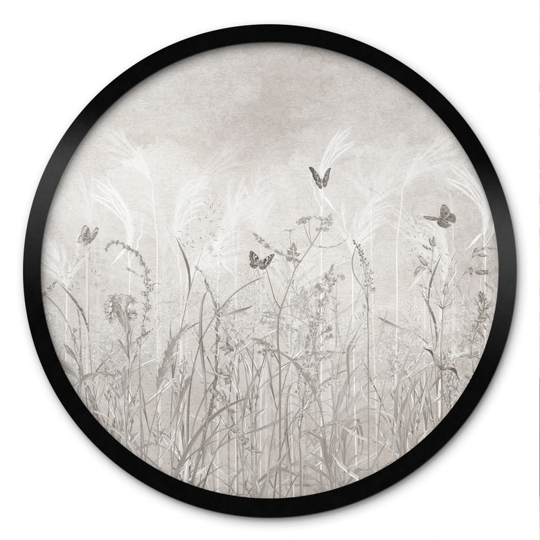 Poster wilde bloemenweide met vlinders in Scandinavisch ontwerp - Ms Tiff - Rond 