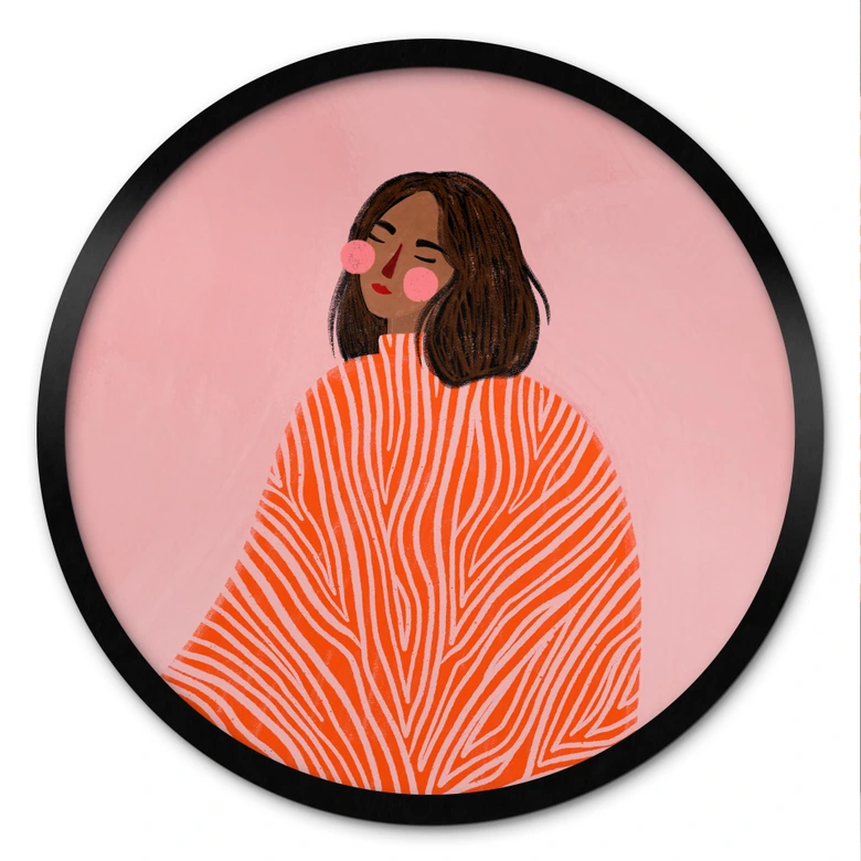 Póster mujer con manta naranja - Müller - Redondo ø 70 cm