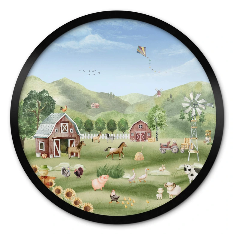 Poster Oliver Robins - Kleurrijke boerderij met dieren 