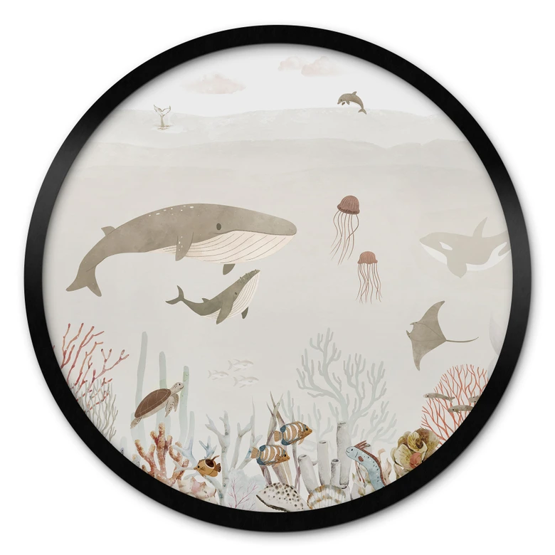 Poster Wale und ihre Freunde in der Unterwasserwelt - Kinderzimmer - Oliver Robins - Rund 