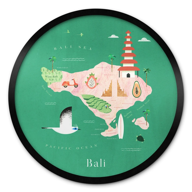 Poster Kaart van Bali - Rivers 