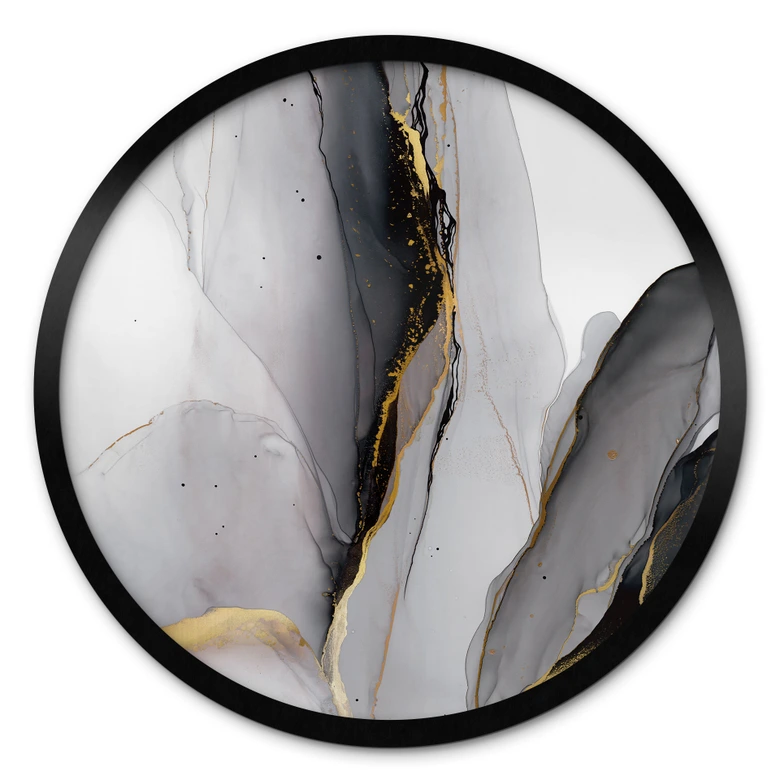 Poster Abstrakte Komposition in Gold und Grau - Shelest - Rund 