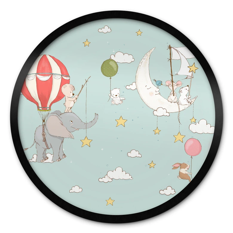 Poster Fliegende Tiere mit Heißluftballon - Skellern - Rund 