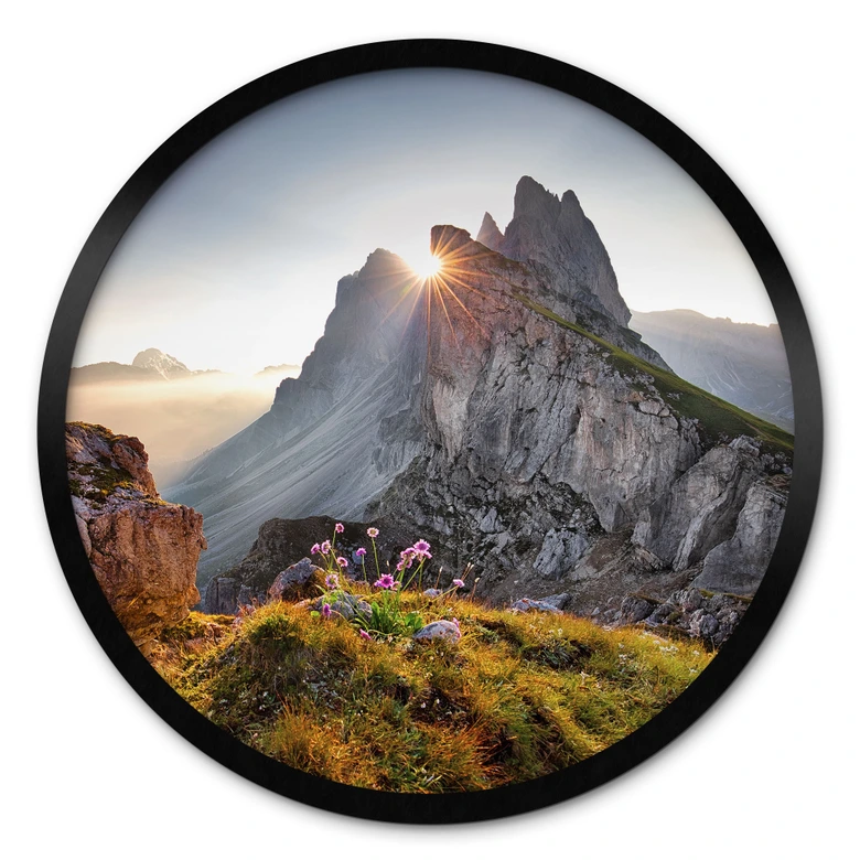 Plakat Wschód słońca nad górami w Południowym Tyrolu - Okrągły 