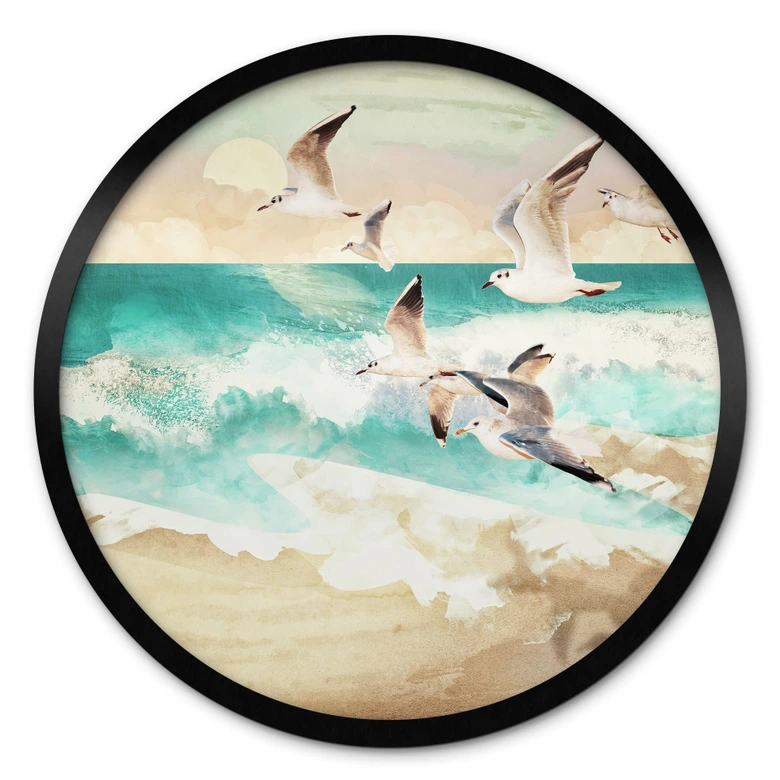 Poster Möwen am Strand - SpaceFrog Designs - Rund 