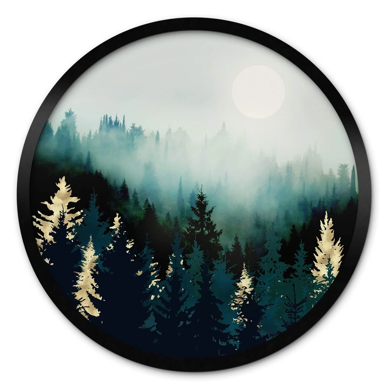 Poster SpaceFrog Designs - Nebliger Wald - Rund 