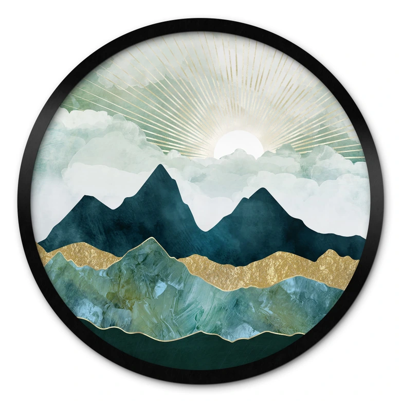 Poster Sonnige Landschaft in Blau und Gold - SpaceFrog Designs - Rund 