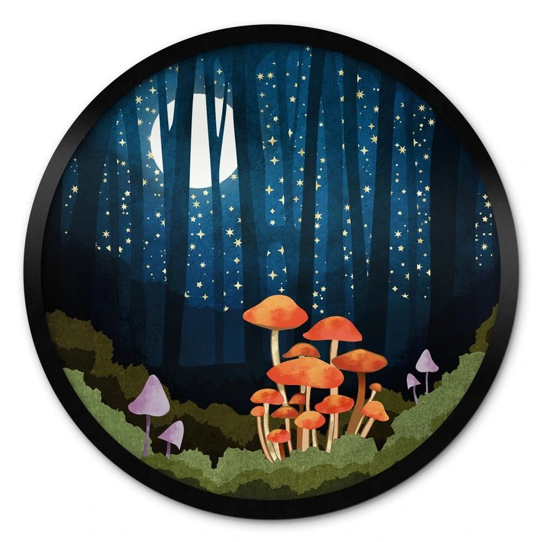 Poster Wald und Sterne in der Nacht - SpaceFrog Designs - Rund 