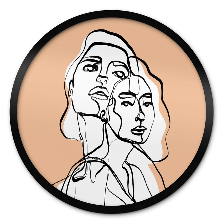 Poster Line Art Porträt von zwei Frauen - Treechild - Rund 