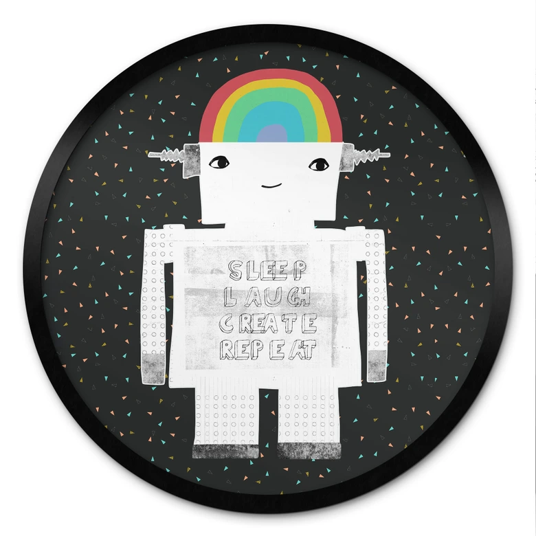 Poster Robot arc-en-ciel Sleep Laugh Create - Treechild - Rond 