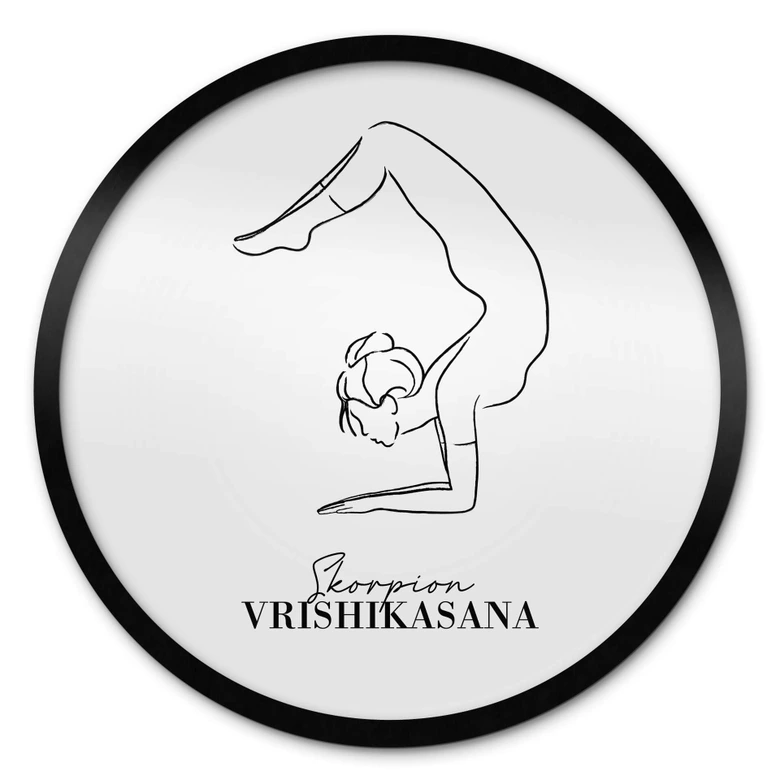 Poster Yoga Scorpion - Linjeteckning - Rund 