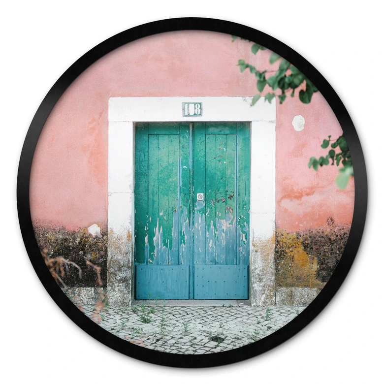 Poster Mediterrane Hausfassade in Lissabon - Zwart - Rund 