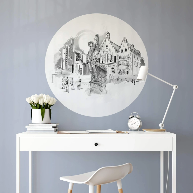 Naklejka na ścianę Frankfurt - czarno-biała - okrągła - Love your City 