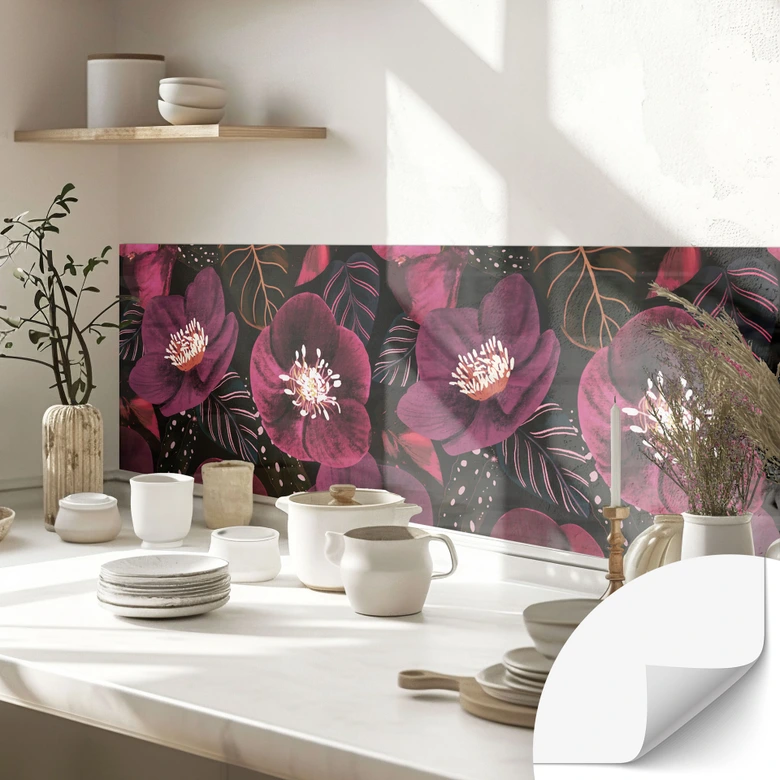 Self-adhesive kitchen splashback Floral blossoms in purple tones - Anise illustration 