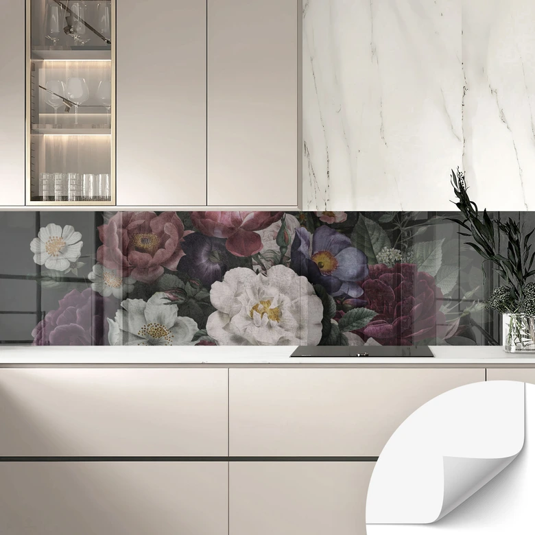Revêtement pour cuisine adhésif Fleurs Nature morte style Redouté - Bloomery Decor 