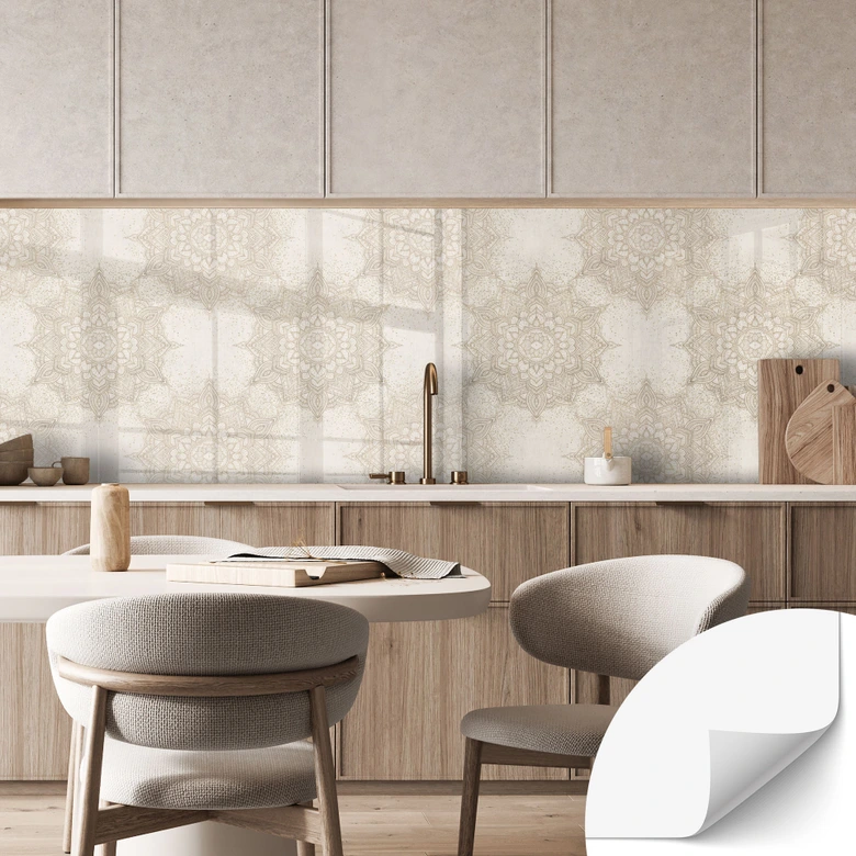 Self-adhesive kitchen splashback Elegant mandala in sand gold - Bloomery Decor 