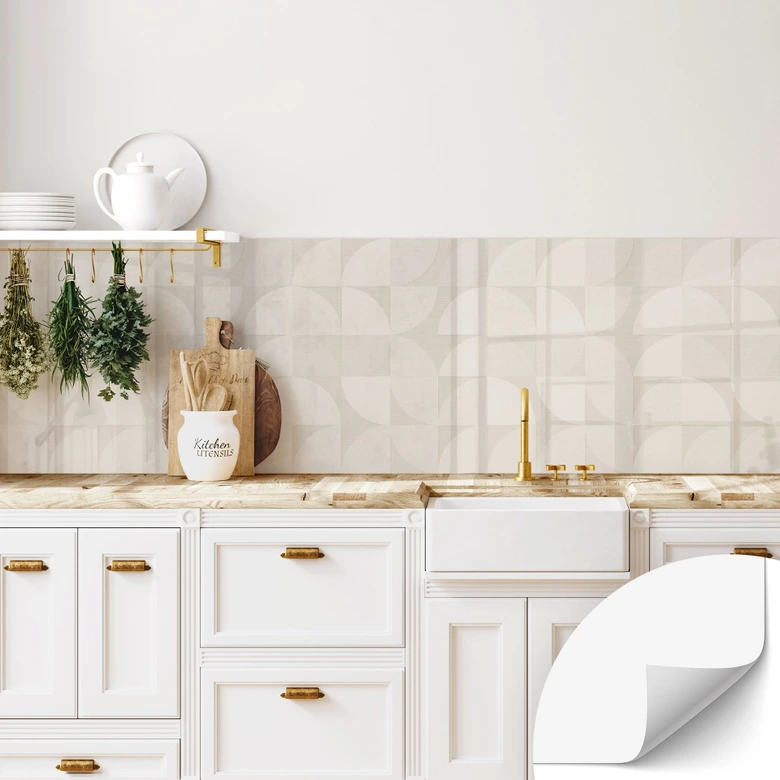 Self-adhesive retro-style semi-circle kitchen splashback - Bloomery Decor 
