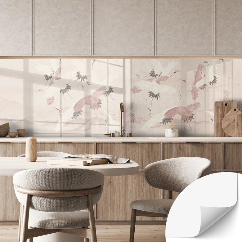 Self-adhesive kitchen splashback Cranes over the lake - Bloomery Decor 