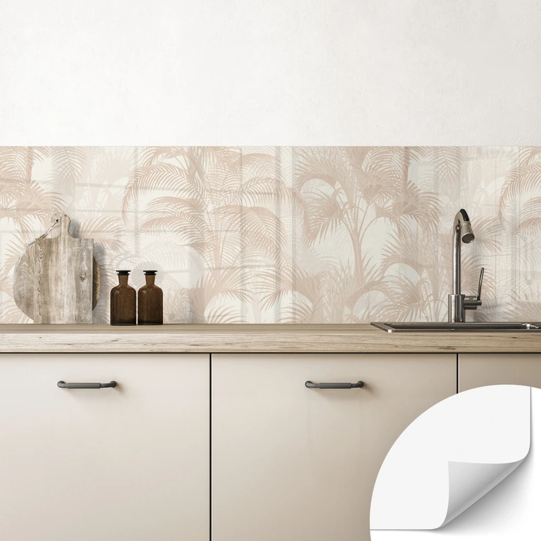 Self-adhesive kitchen splashback palm trees in the jungle beige - Bloomery Decor 