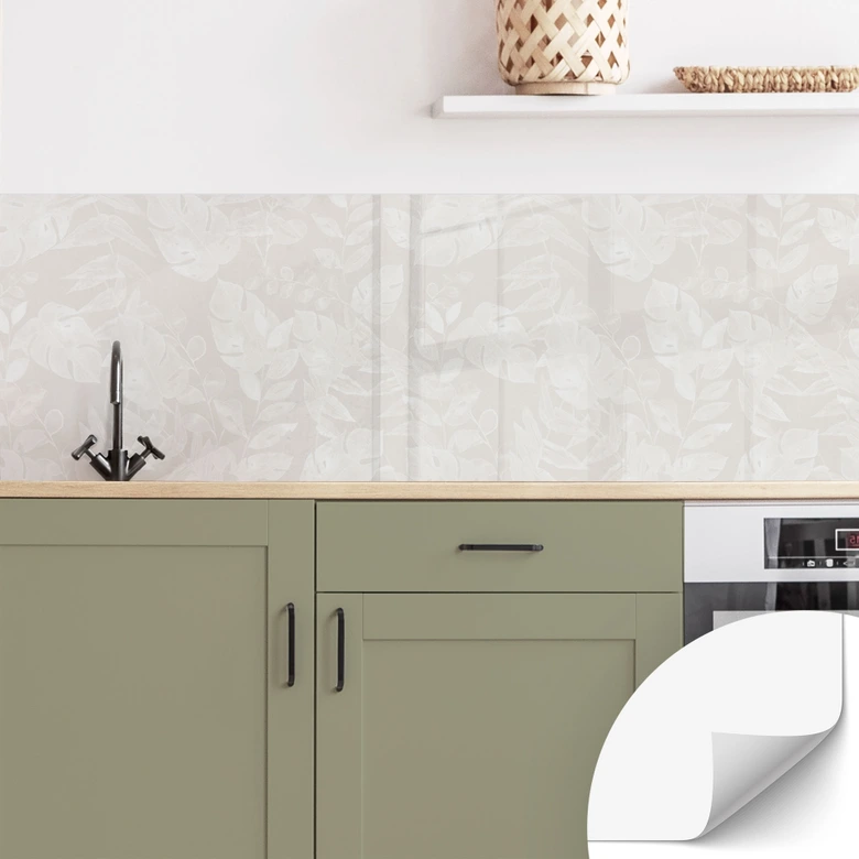 Self-adhesive kitchen splashback Tropical leaves Beige - Bloomery Decor 
