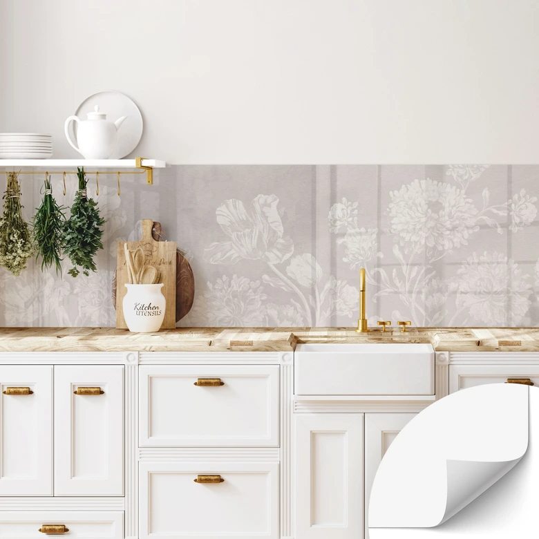 Självhäftande Stänkpanel med vildblommor i kritlook beige - Bloomery Decor 