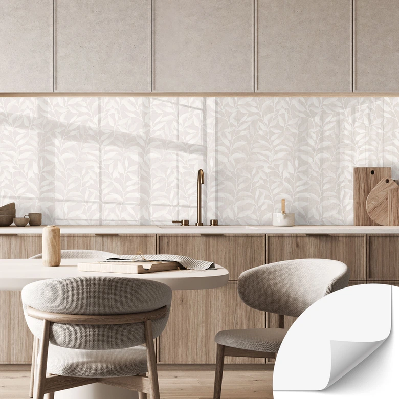 Self-adhesive kitchen splashback Delicate watercolor leaves - Soft Beige - Bloomery Decor 