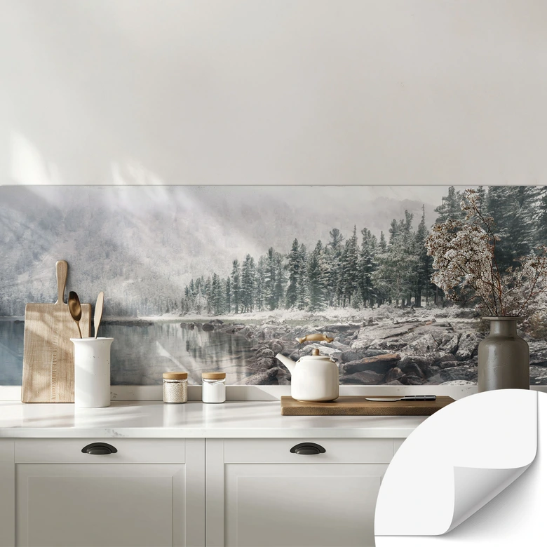 Selbstklebende Küchenrückwand Winterwald am See - Rostovskiy 