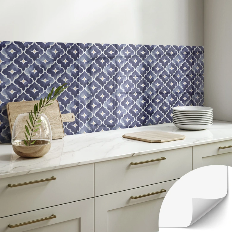 Self-adhesive kitchen splashback watercolor flowers blue - Treechild 