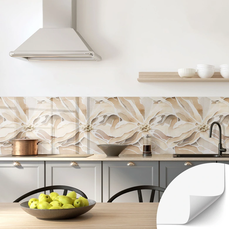 Samoprzylepny panel ścienny do kuchni Rozmiar, beżowe kwiaty - Treechild 