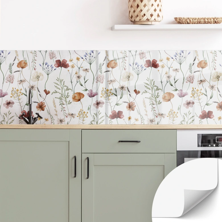 Salpicadero de cocina autoadhesivo Flores silvestres de colores - UN Designs 