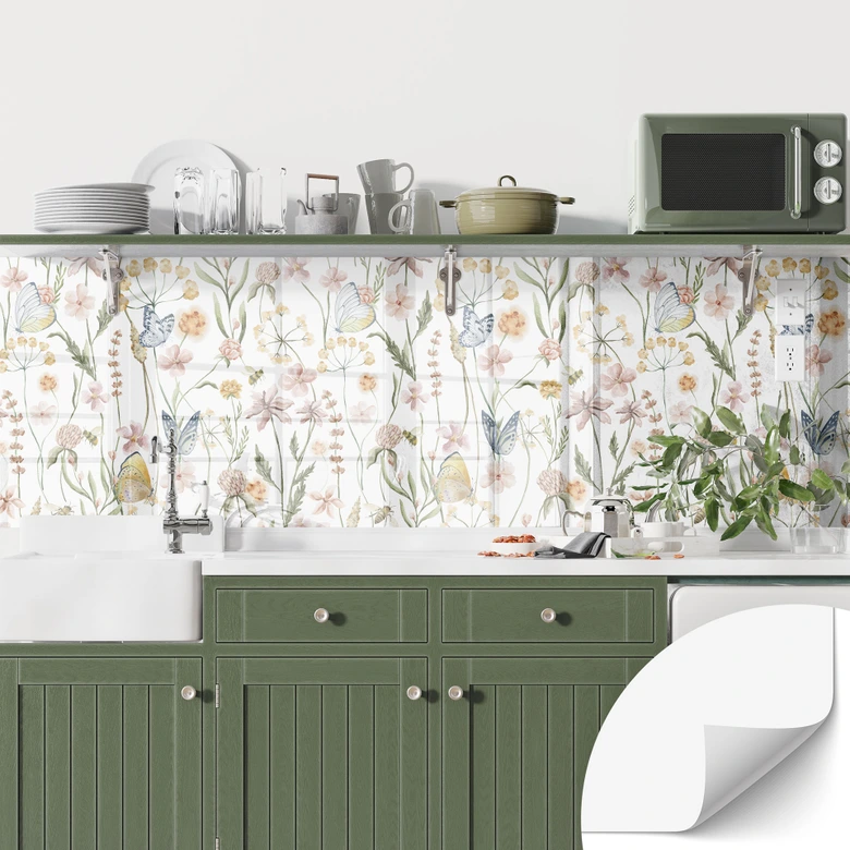 Självhäftande stänkpanel Våräng med fjärilar - UN Designs 