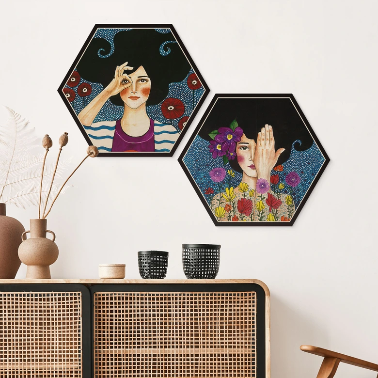 Hexagon - Holz Birke-Furnier - Hülya - Augenblicke (2-teilig) 